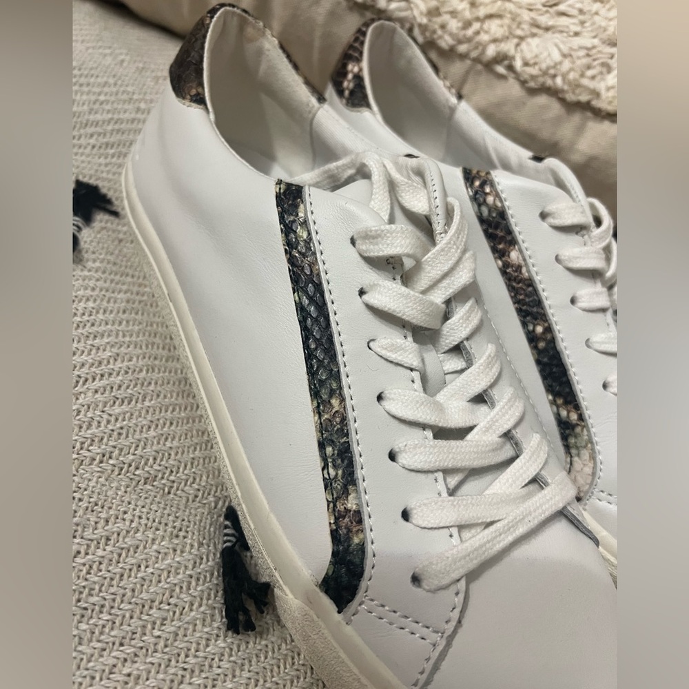 Madewell Sidewalk Low Top Leather Snakeskin Trim Sneakers - Picture 2 of 9